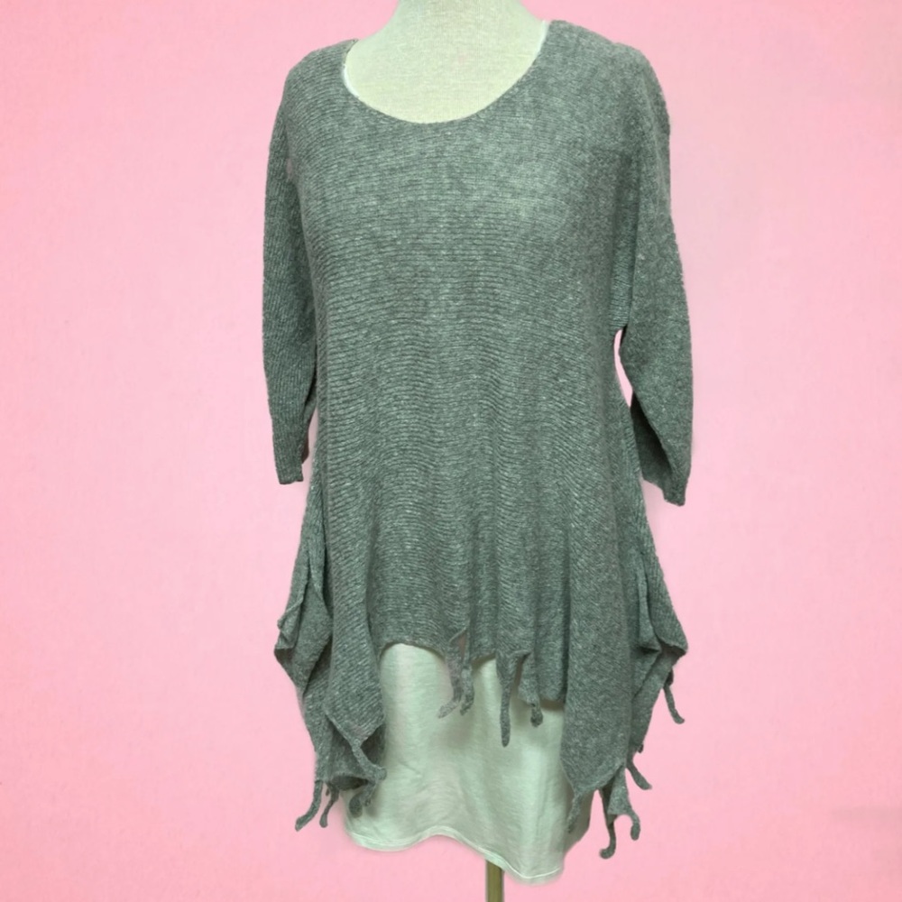 GRIZAS Draped Fringe Sweater Grey
